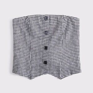 A&F Strapless Cropped Vest Top, Black Gingham - NEW WITH TAGS